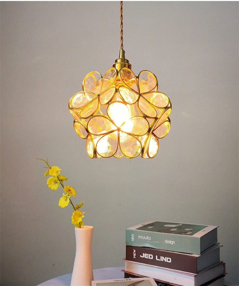 Glass Petal Brass Pendant Light