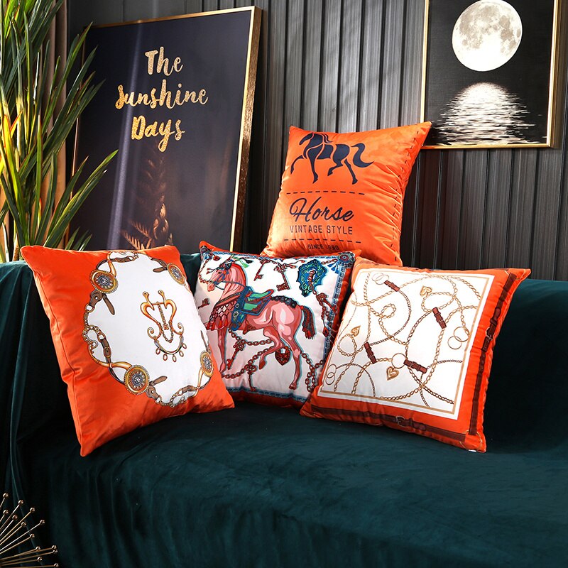 Orange Knight Carriage Velvet Throw Pillow Case