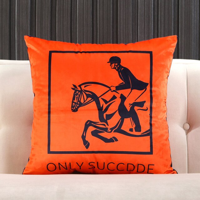 Orange Knight Carriage Velvet Throw Pillow Case