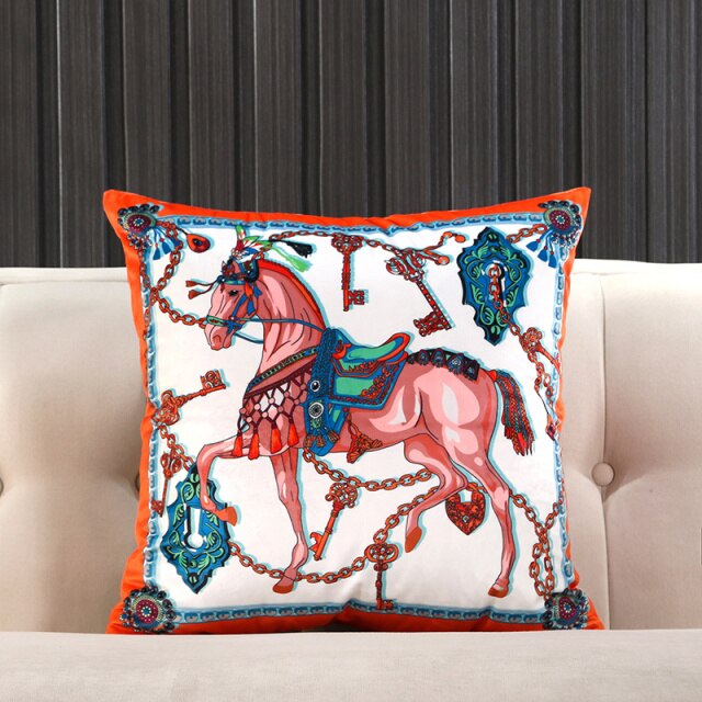 Orange Knight Carriage Velvet Throw Pillow Case