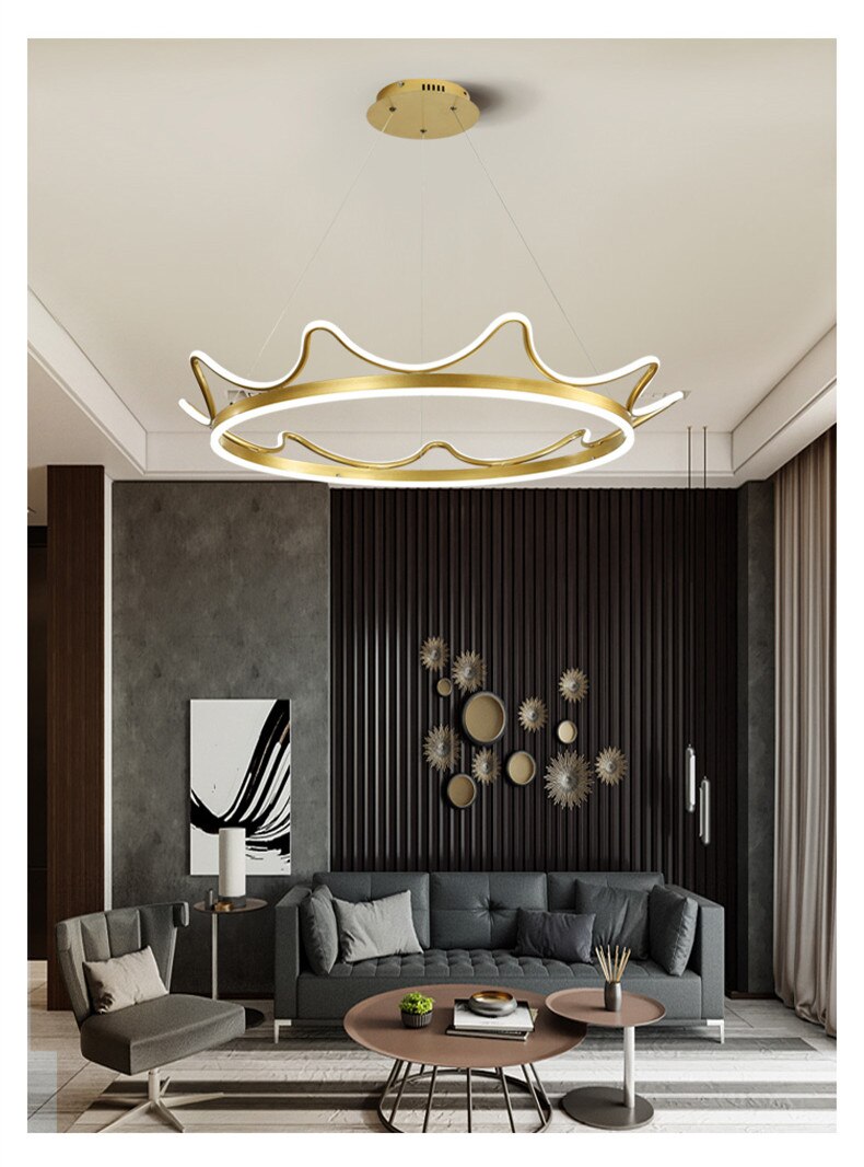 Modern Crown Metal LED Chandelier, Gold