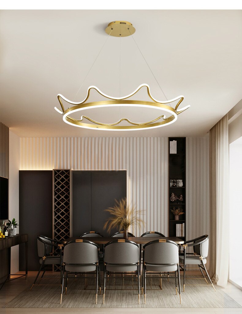 Modern Crown Metal LED Chandelier, Gold