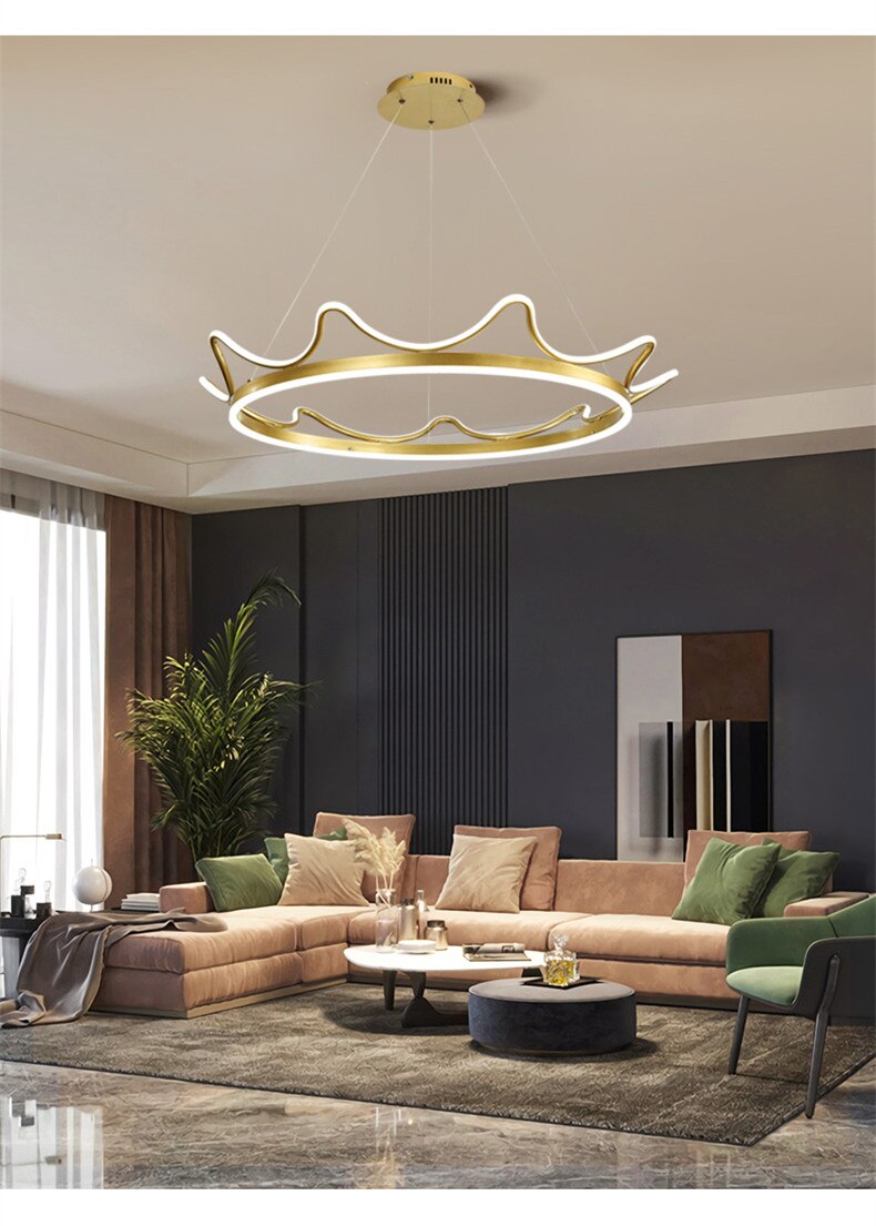 Modern Crown Metal LED Chandelier, Gold