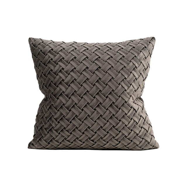 Patchwork Leather Throw Pillow Case, Black Gray