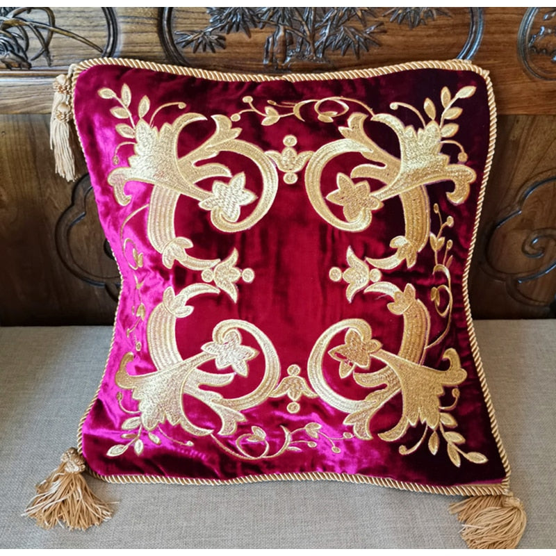 European Velvet Embroidery Petunias Pillow Case