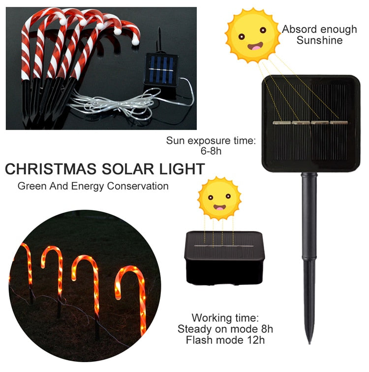 Christmas Candy Cane LED Lights Solar or USB Powered