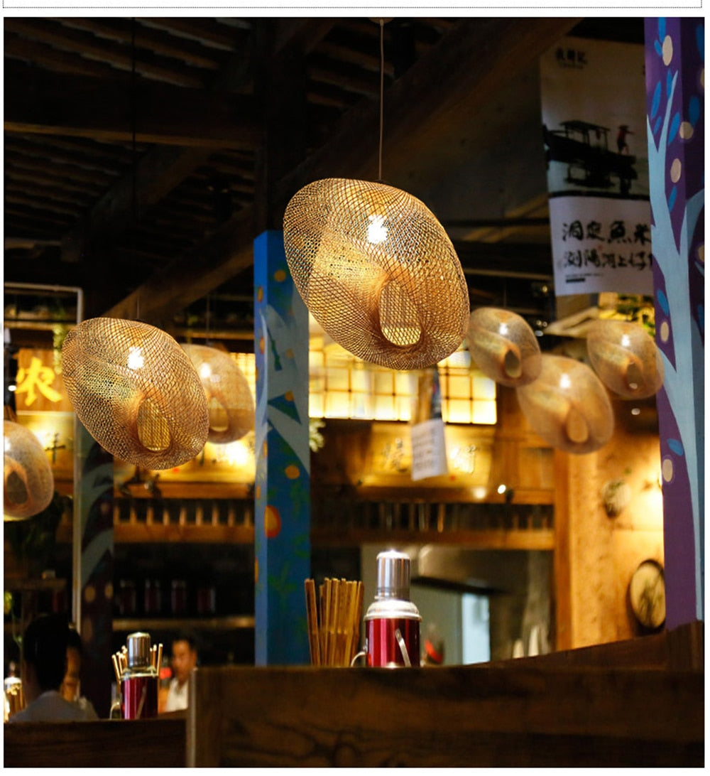 Japanese Vintage Bamboo Rattan Pendant Light