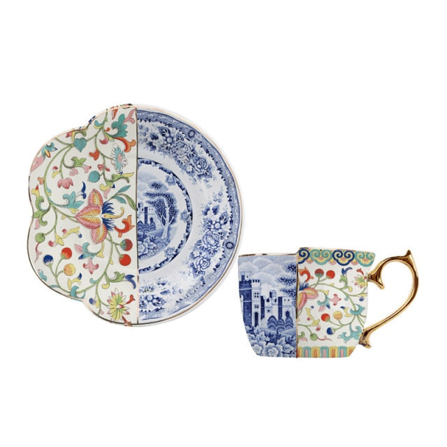 Teetassen-Set aus Keramik im Retro-Stil mit Rose und Tiger