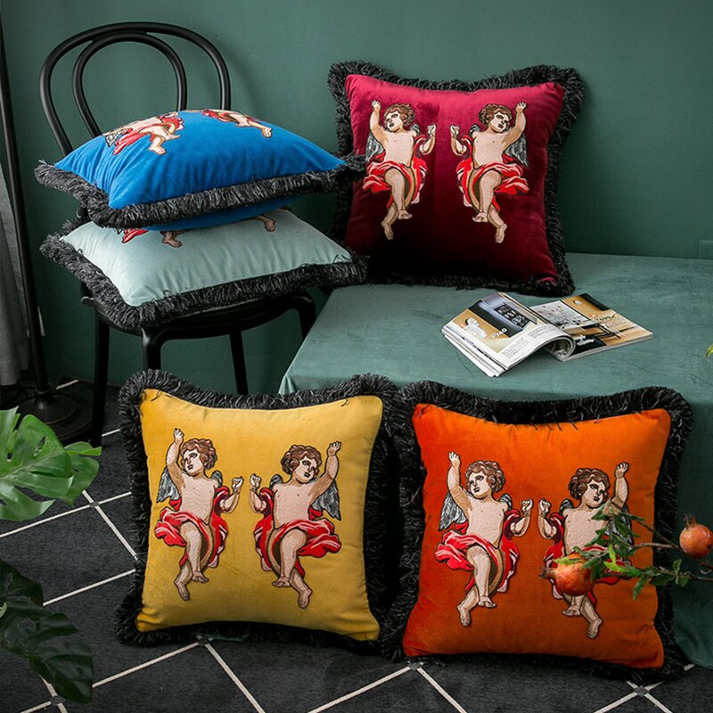 Retro Double Angle Velvet Throw Pillow Case