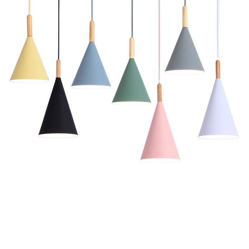 Modern Macaron Wood Metal Pendant Light