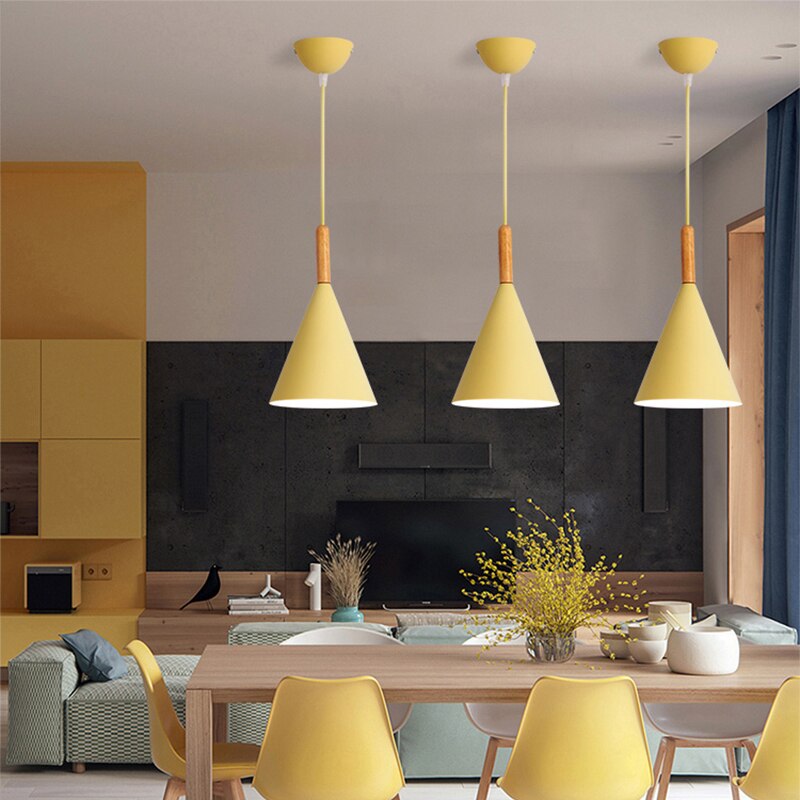 Modern Macaron Wood Metal Pendant Light