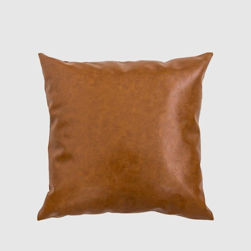 High End Cognac Faux Leather Throw Pillow Case