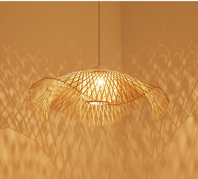 Top Hat Bamboo Rattan Hanging Pendant Light