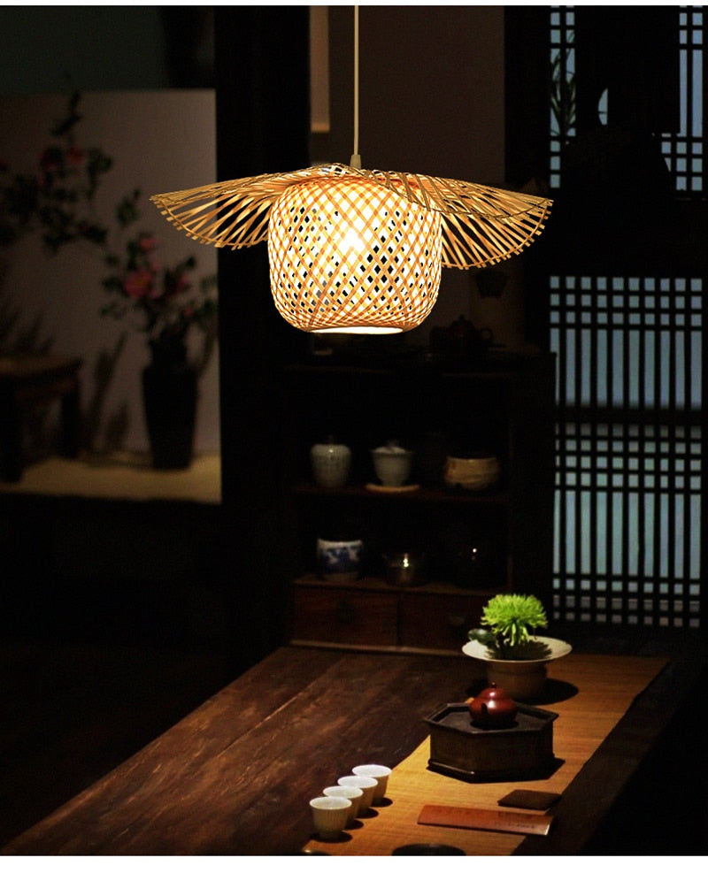 Top Hat Bamboo Rattan Hanging Pendant Light