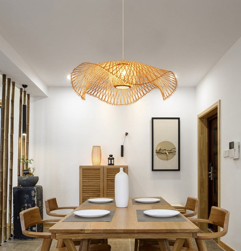 Top Hat Bamboo Rattan Hanging Pendant Light