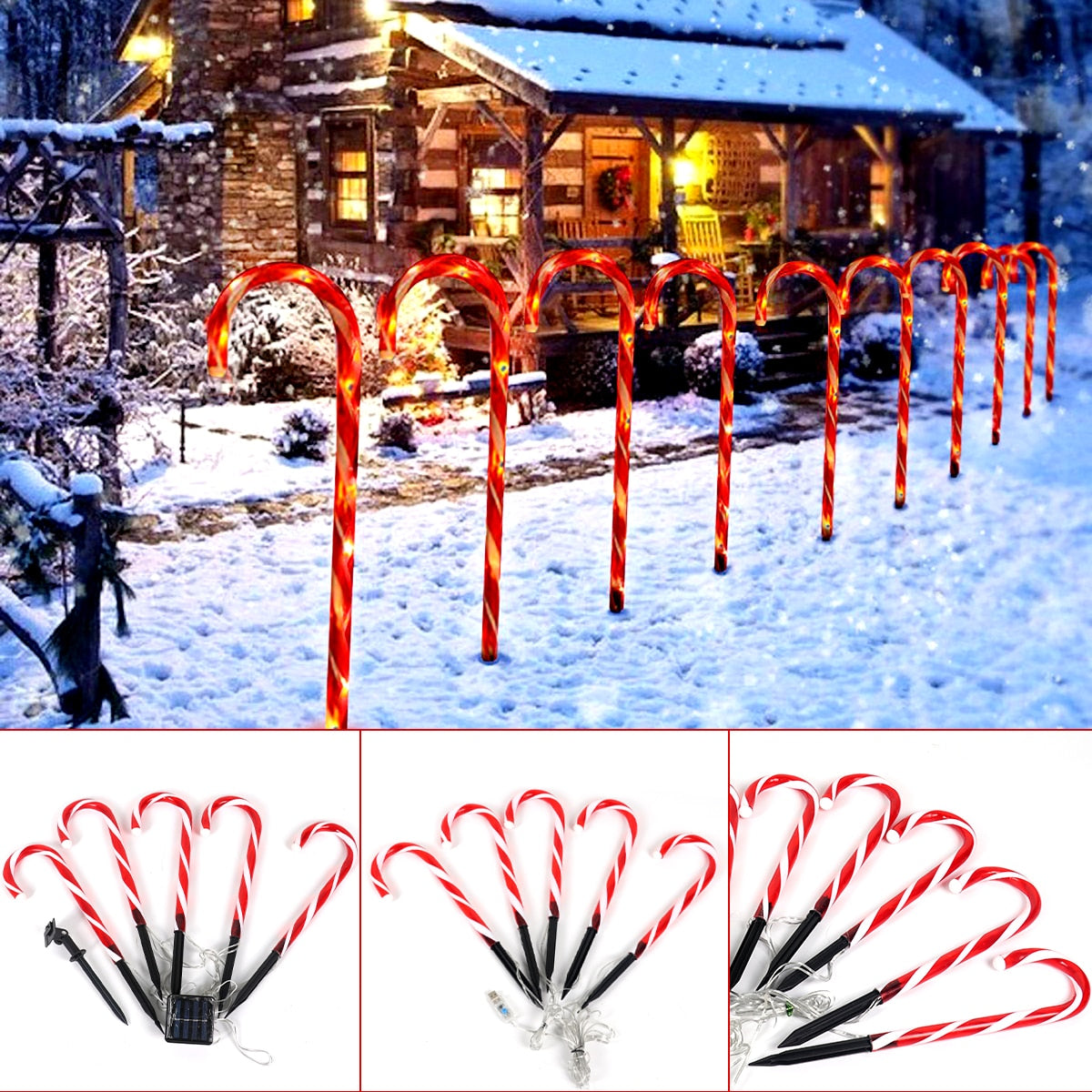 Christmas Candy Cane LED Lights Solar or USB Powered