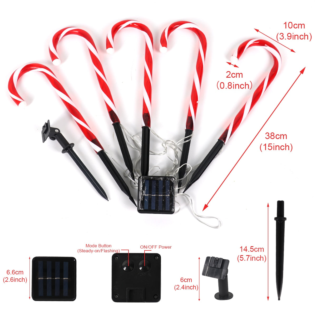 Christmas Candy Cane LED Lights Solar or USB Powered