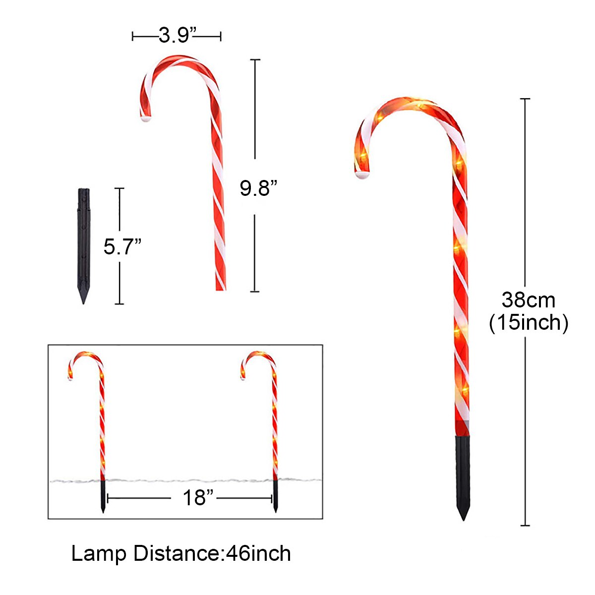 Christmas Candy Cane LED Lights Solar or USB Powered