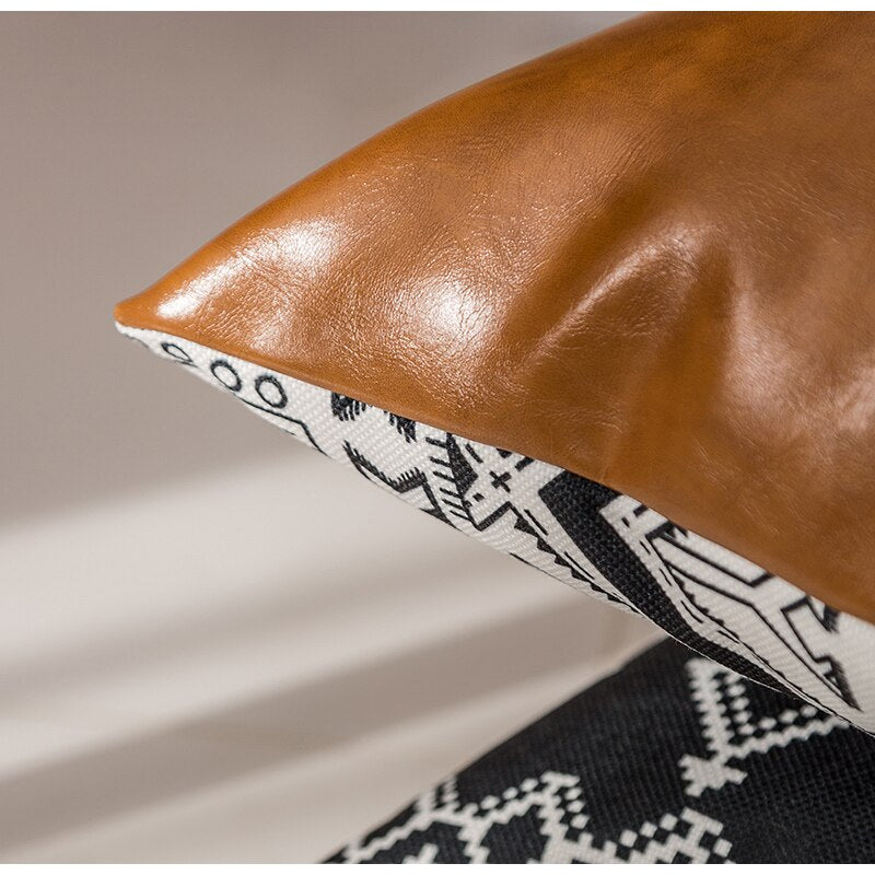 Boho Lumbar  Leather Throw Pillow Case, 30x50cm