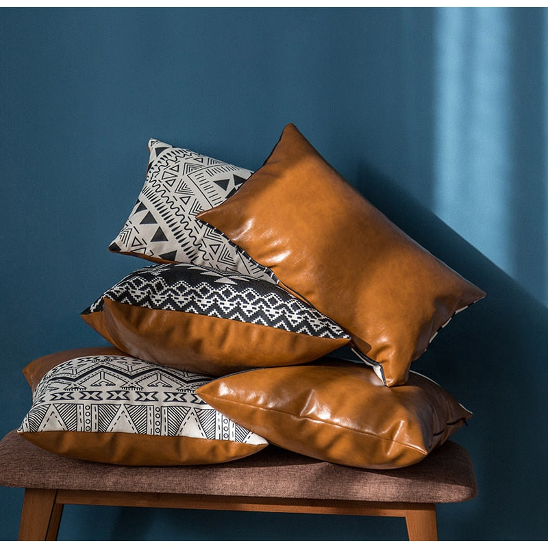 Boho Lumbar  Leather Throw Pillow Case, 30x50cm