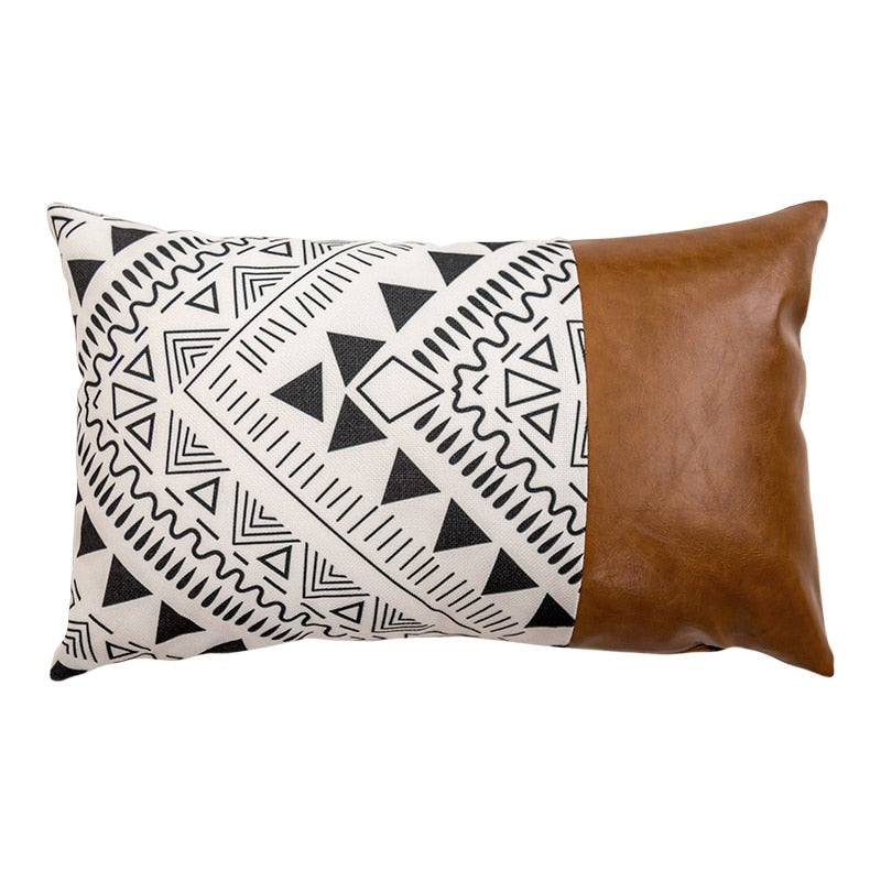 Boho Lumbar  Leather Throw Pillow Case, 30x50cm