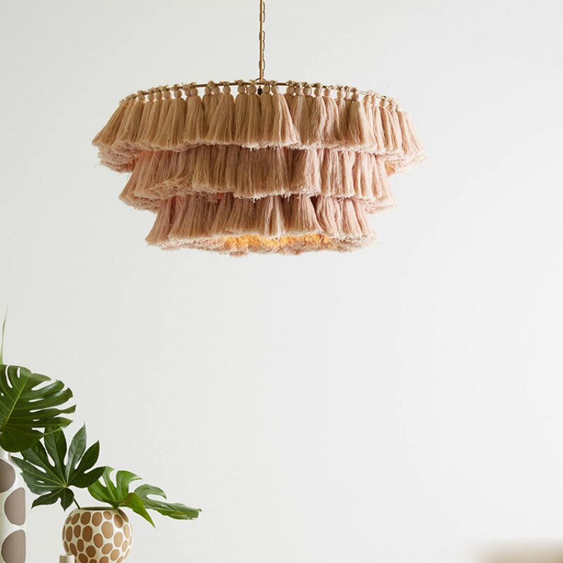 Nordic Pink Tassels Chandelier, Wall Lamp