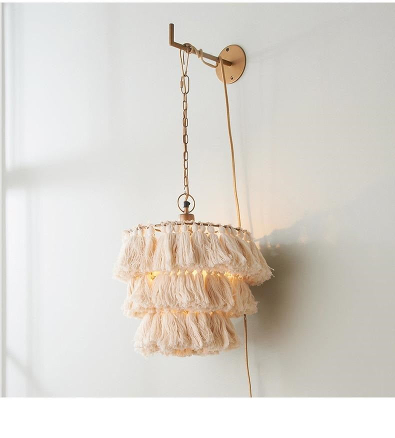 Nordic Pink Tassels Chandelier, Wall Lamp