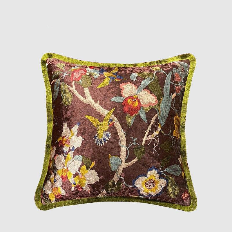 Italy Shiny Velvet Floral Hummingbird Pillow Case, 50X50cm