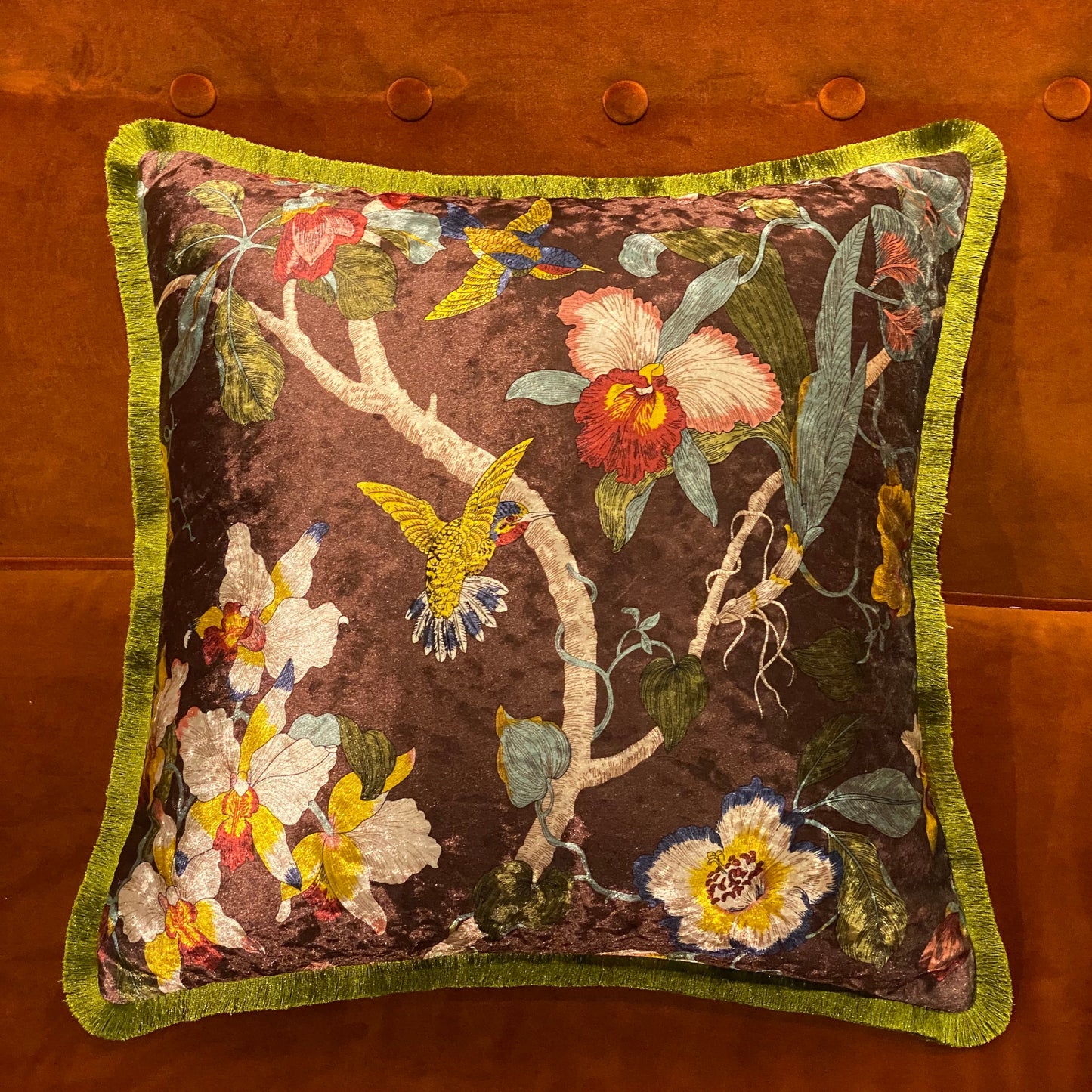 Italy Shiny Velvet Floral Hummingbird Pillow Case, 50X50cm