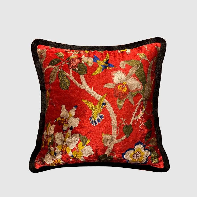 Italy Shiny Velvet Floral Hummingbird Pillow Case, 50X50cm