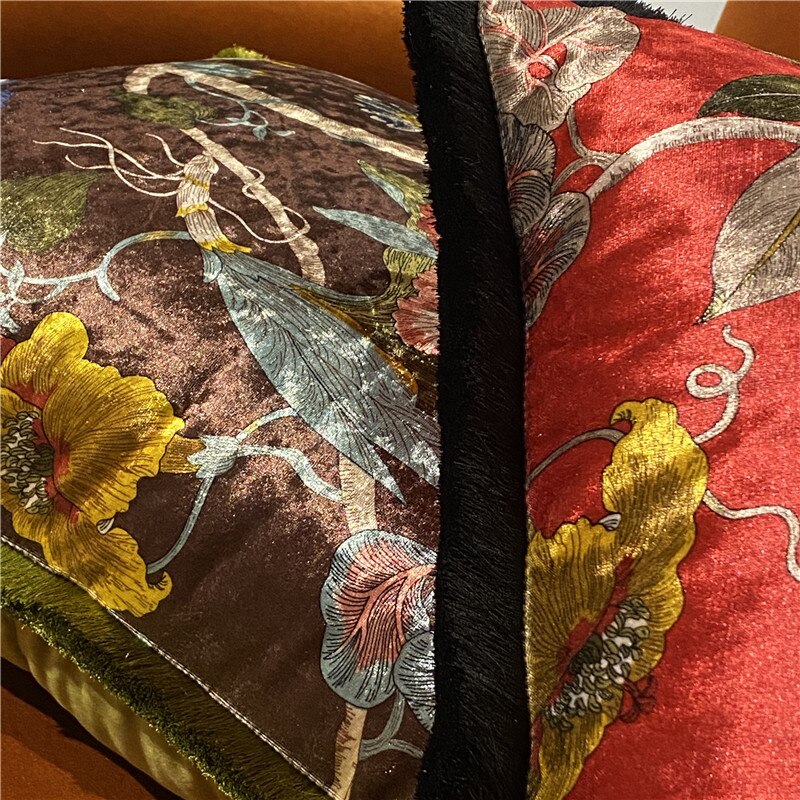 Italy Shiny Velvet Floral Hummingbird Pillow Case, 50X50cm