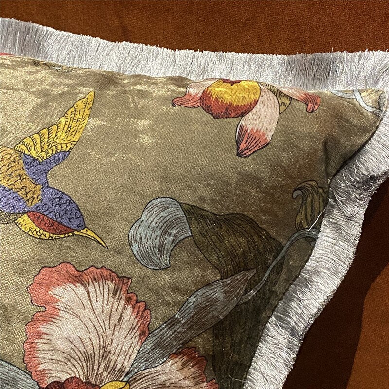 Italy Shiny Velvet Floral Hummingbird Pillow Case, 50X50cm