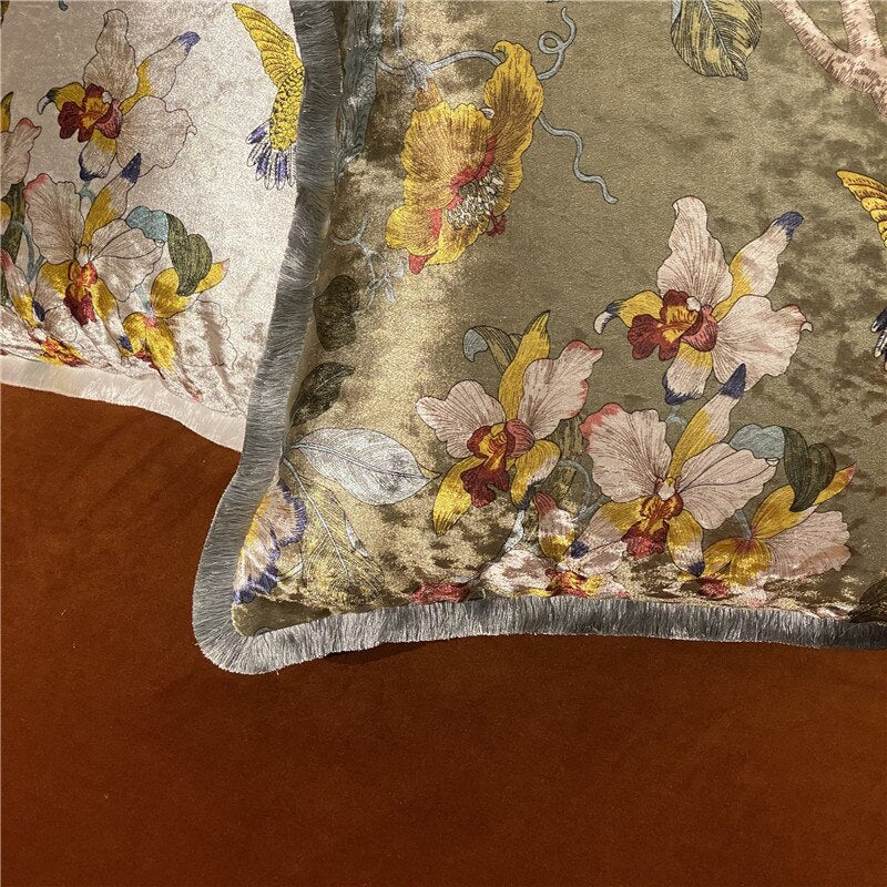 Italy Shiny Velvet Floral Hummingbird Pillow Case, 50X50cm