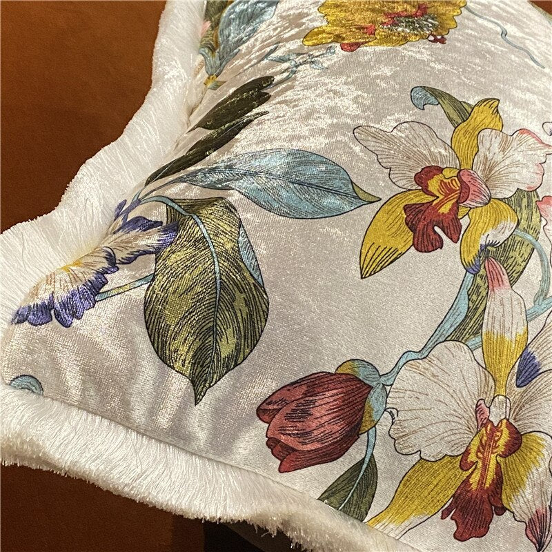 Italy Shiny Velvet Floral Hummingbird Pillow Case, 50X50cm