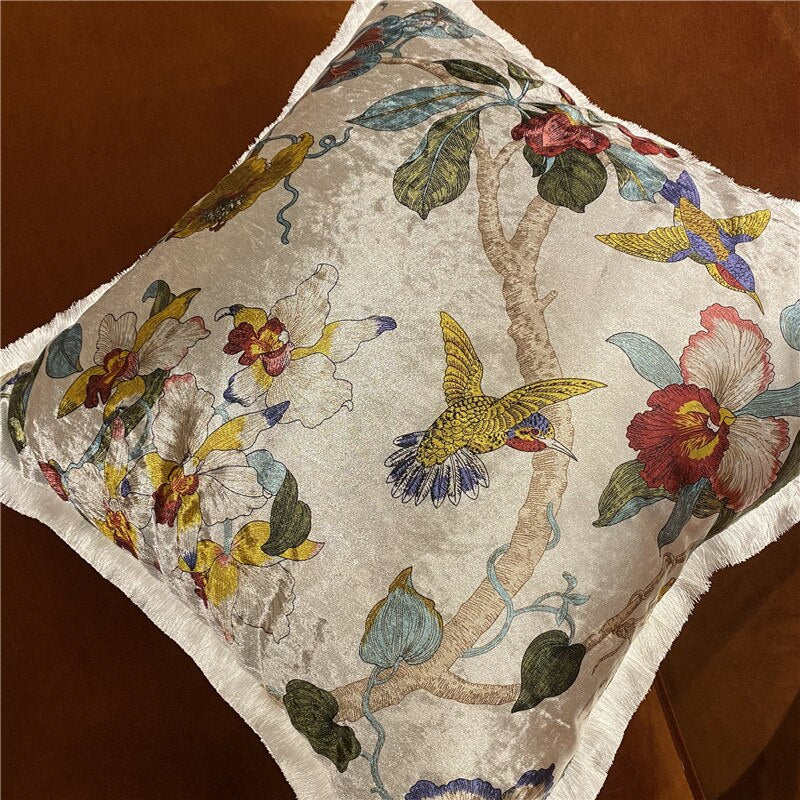 Italy Shiny Velvet Floral Hummingbird Pillow Case, 50X50cm