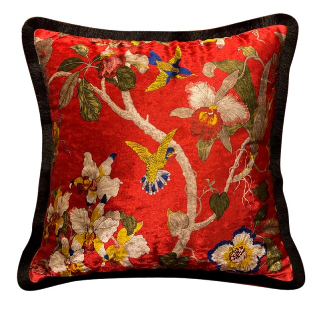 Italy Shiny Velvet Floral Hummingbird Pillow Case, 50X50cm