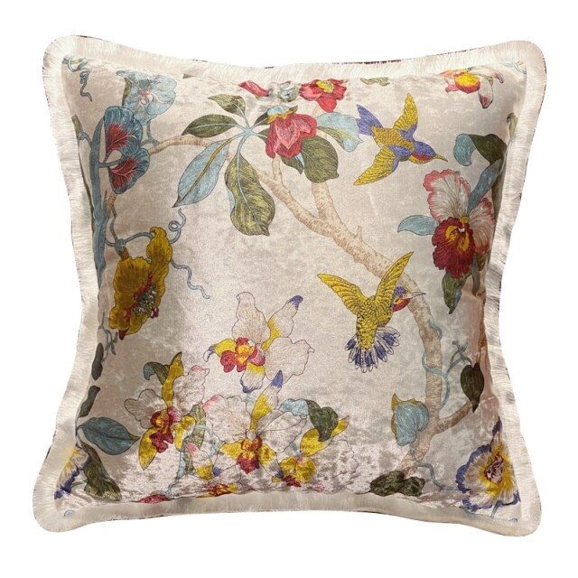 Italy Shiny Velvet Floral Hummingbird Pillow Case, 50X50cm