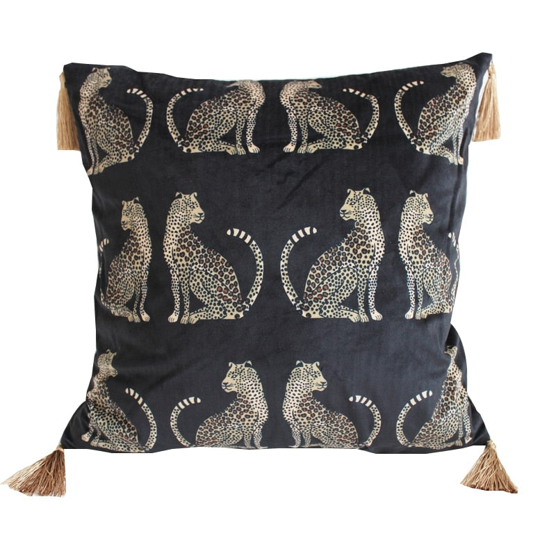 Fringed Leopard Pillow Case, Dark Green