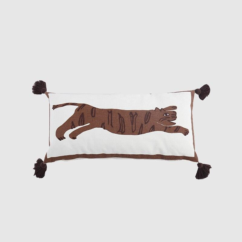 Brown Tiger Canvas Pillow Case, Tassels