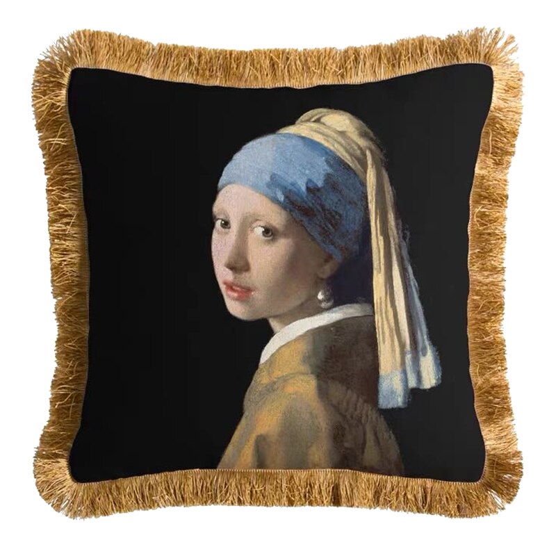 Girl with a Pearl Earring Tassel Pillow Case