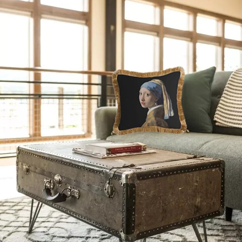 Girl with a Pearl Earring Tassel Pillow Case