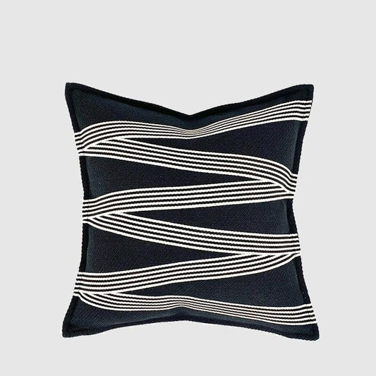 Luxuriöser minimalistischer geometrischer Jacquard-Kissenbezug, Schwarz und Weiß