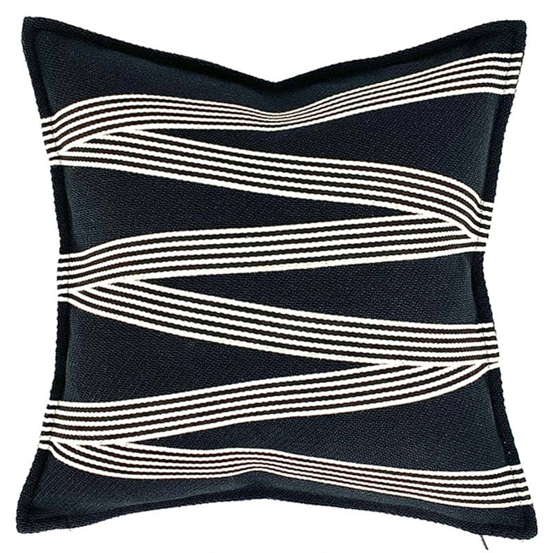 Luxuriöser minimalistischer geometrischer Jacquard-Kissenbezug, Schwarz und Weiß