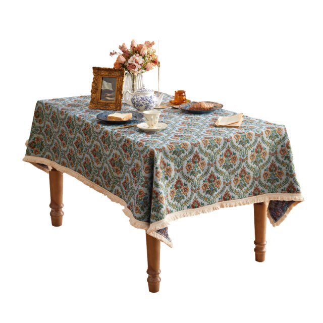 Jacquard-Tischdecke mit Retro-Blumenmuster und Fransen