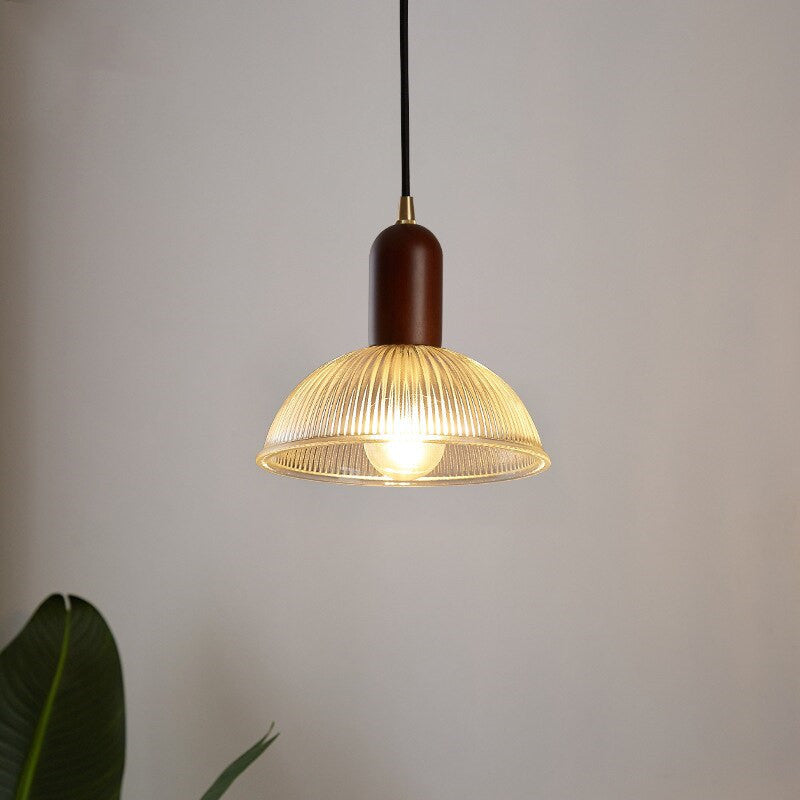 Japanese Red Wood Glass Pendant Light