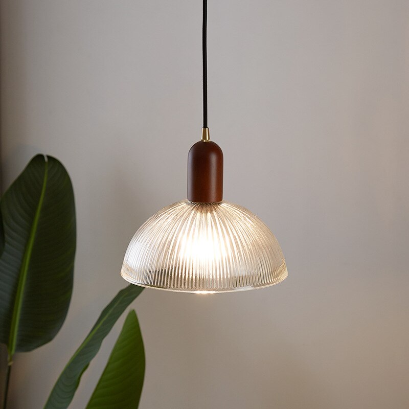 Japanese Red Wood Glass Pendant Light