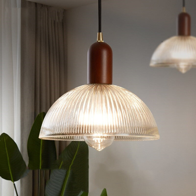 Japanese Red Wood Glass Pendant Light