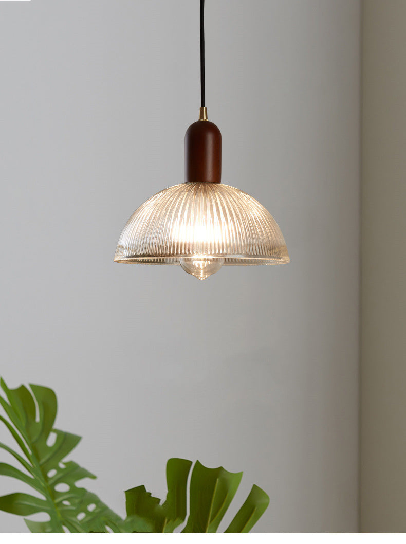 Japanese Red Wood Glass Pendant Light