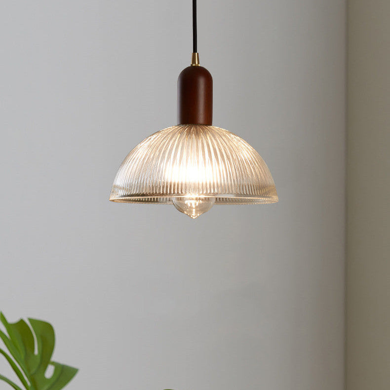 Japanese Red Wood Glass Pendant Light