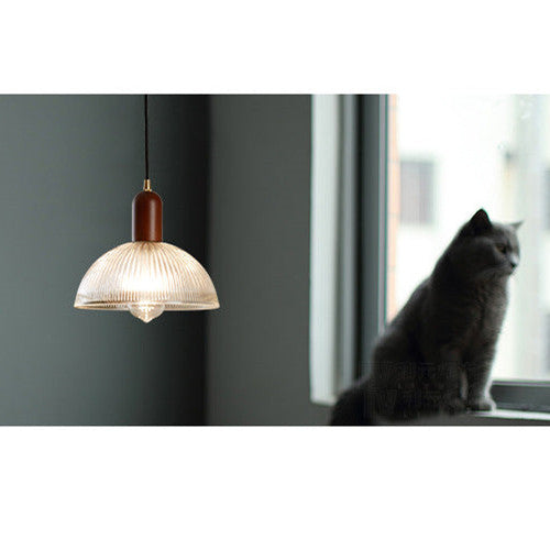 Japanese Red Wood Glass Pendant Light